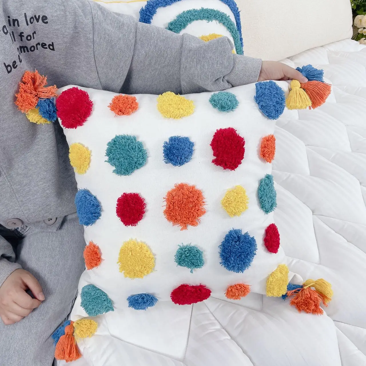 Luxury Home Decor Couch Sofa Bedroom Boho Cushion Cover Cotton tassels linen fringe pillow cover