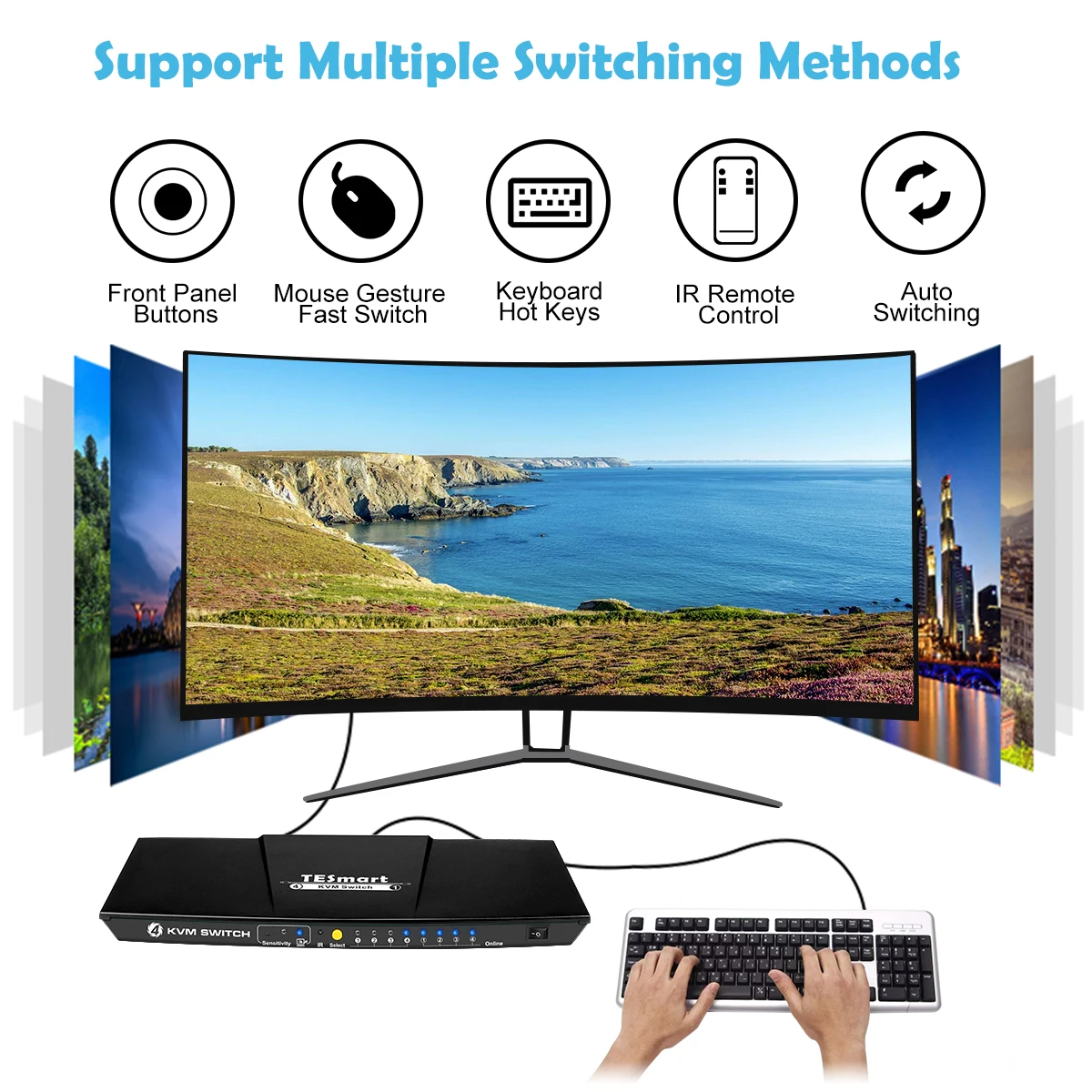 TESmart 4K Video Switcher IR Remote Control USB2.0 Hub 4 port hdmi kvm switch