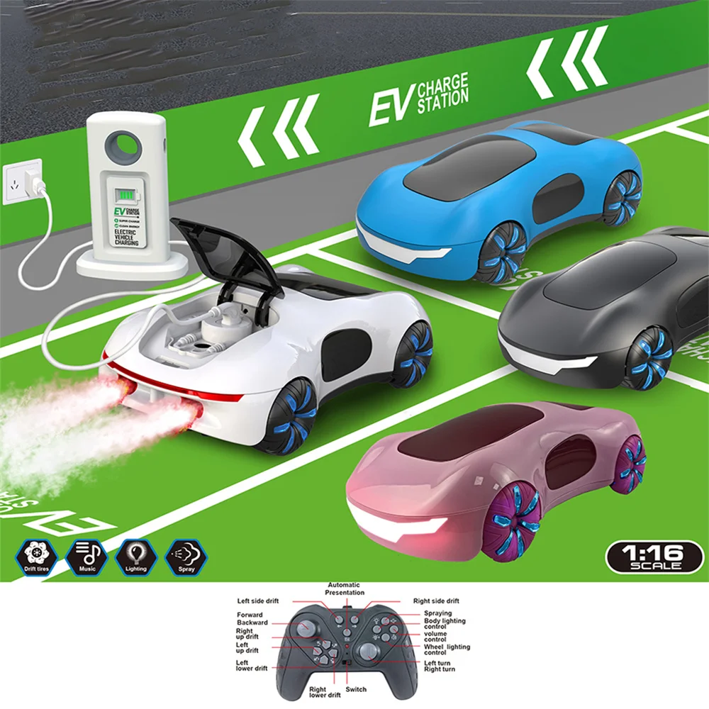 1/16 Car Game With Road 2.4GHz Remote Control Car With charging pile Drift Racing cars model Toy