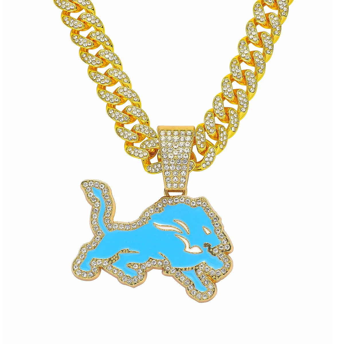 Jewelry Mens  Lion Pendant Necklace, 2.2inch in Size, Silver Plated Shiny CZ Diamonds Necklace