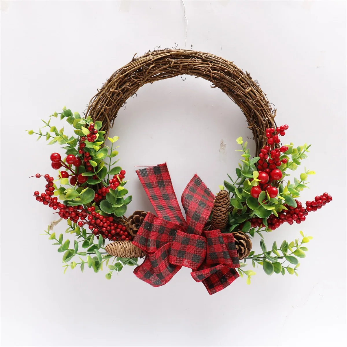 Christmas Decoration garland printed snow with red mushroom and pine cone artificial wreath