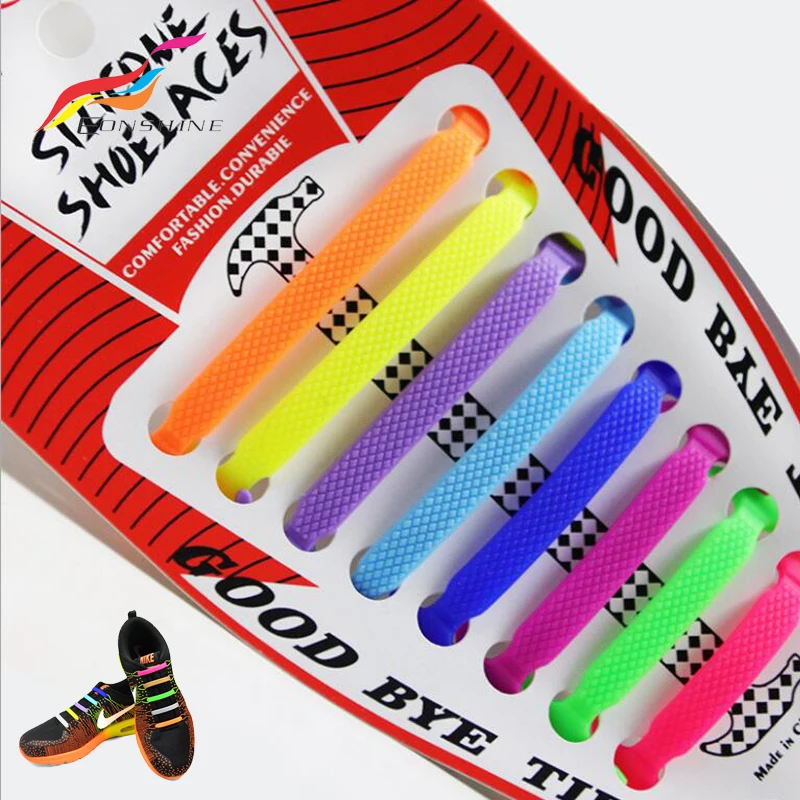 8+8 Elastische Unisex Waterproof Stretchy Silicone Tieless Running Shoe Laces with Packaging