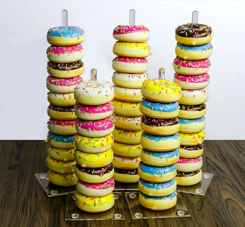 Wedding Birthday Treat Parties Clear Donut Bagels Display Stand Holder 5 PCS Acrylic Donut Stands Doughnut Stand Tower