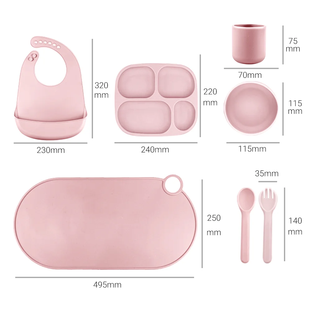Eco-Friendly Kid Toddler Food Feeding Set 3pcs Eating Tableware Bib Spoon Bowl Children Toddler Baby Silicone Feeding Set