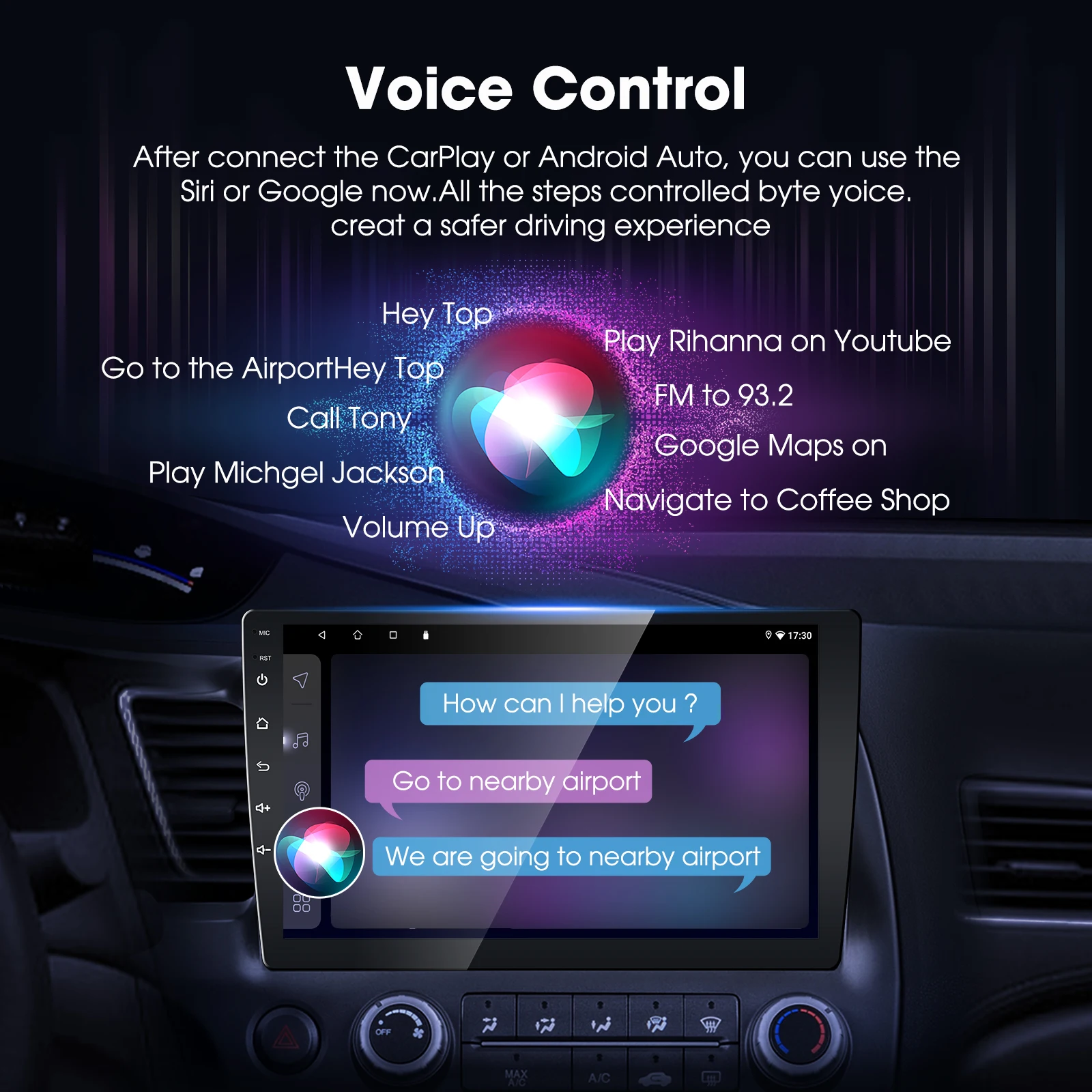 9 inch touch screen support split screen CarPlay Android auto Universal car stereo android system  multimedia player