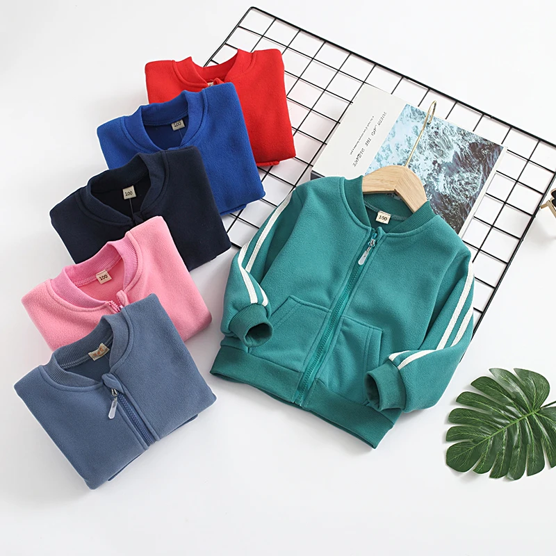 
cos dress spring and autumn new polar fleece pull belt sports suit boys and girls casual fashion pull strip baseball jacket 