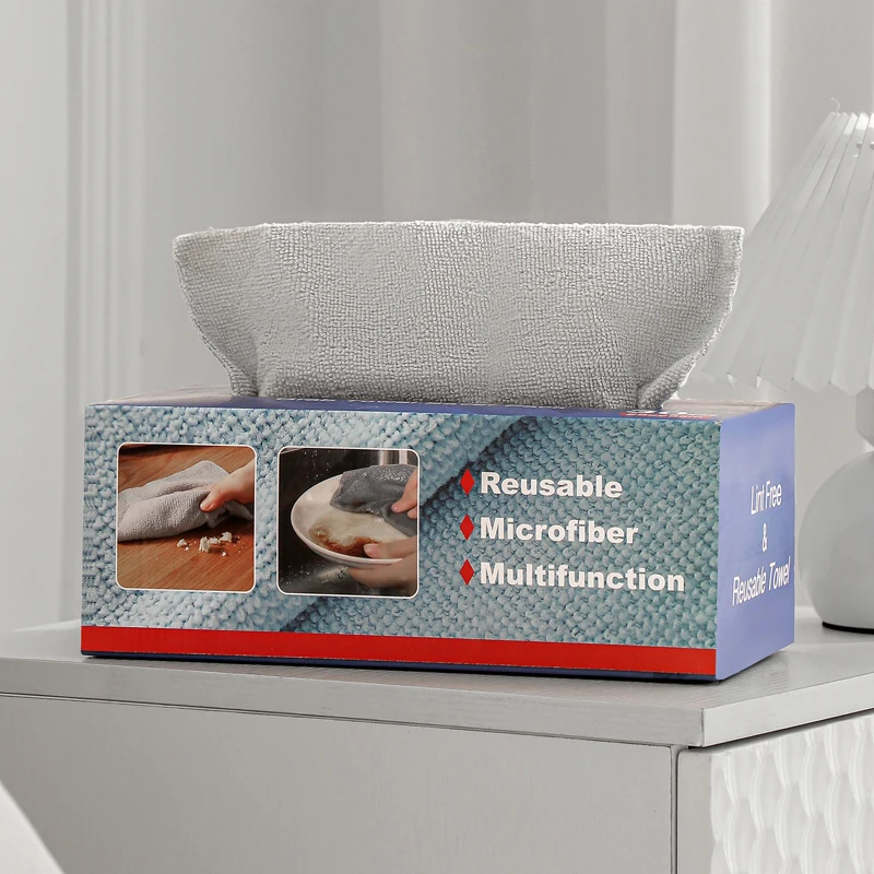 Reusable Microfiber Cleaning and Drying Wipes with Dispenser Box, 180GSM, 11 by 11 Inches, Pack of 30, Auto Shops