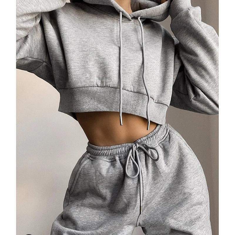 Jogger Crop Hoodie Collection Set Women