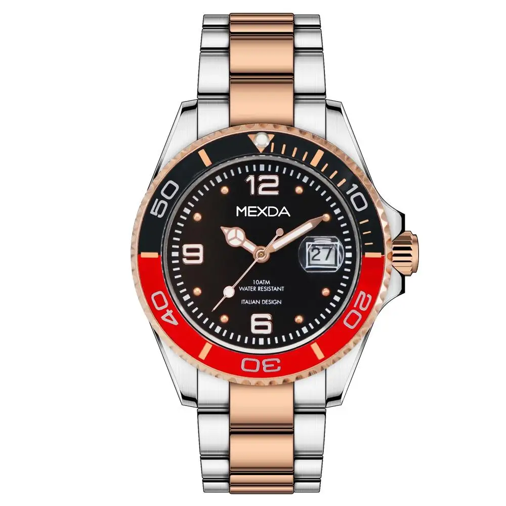 Mexda Custom Logo Stainless Steel Fashion Dive Watch Sport Luxury Relojes Luminous Watch for Men