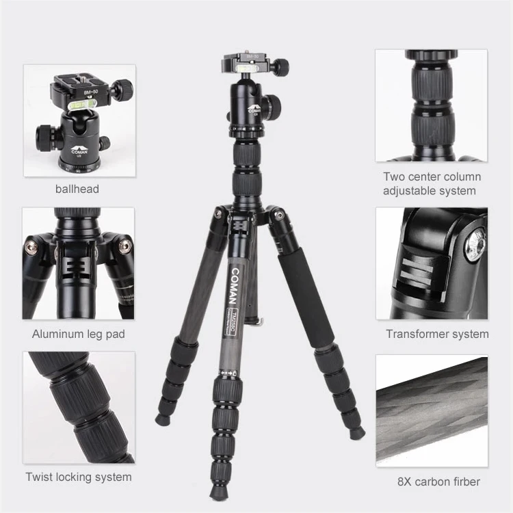 Zhongshan Coman professional carbon fiber camera tripod for digital camera compact high quality