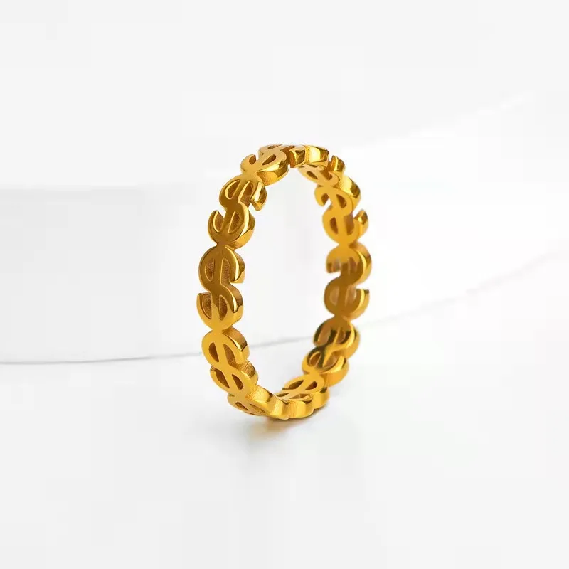 Personalized Stainless Steel Ring Women Fashion Hip Hop full Dollar Symbol Design Colorfast Finger Accessories Fine Jewelry