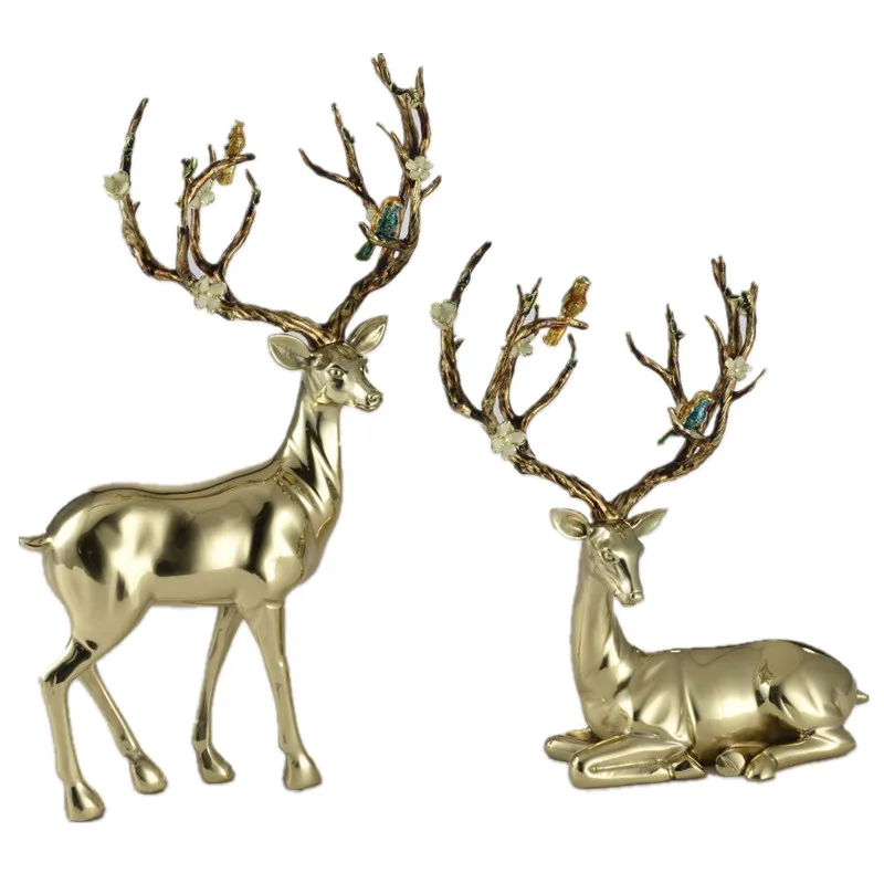 Fashion Home Custom Polishing Cervidae Life Size Bronze Deer Statue