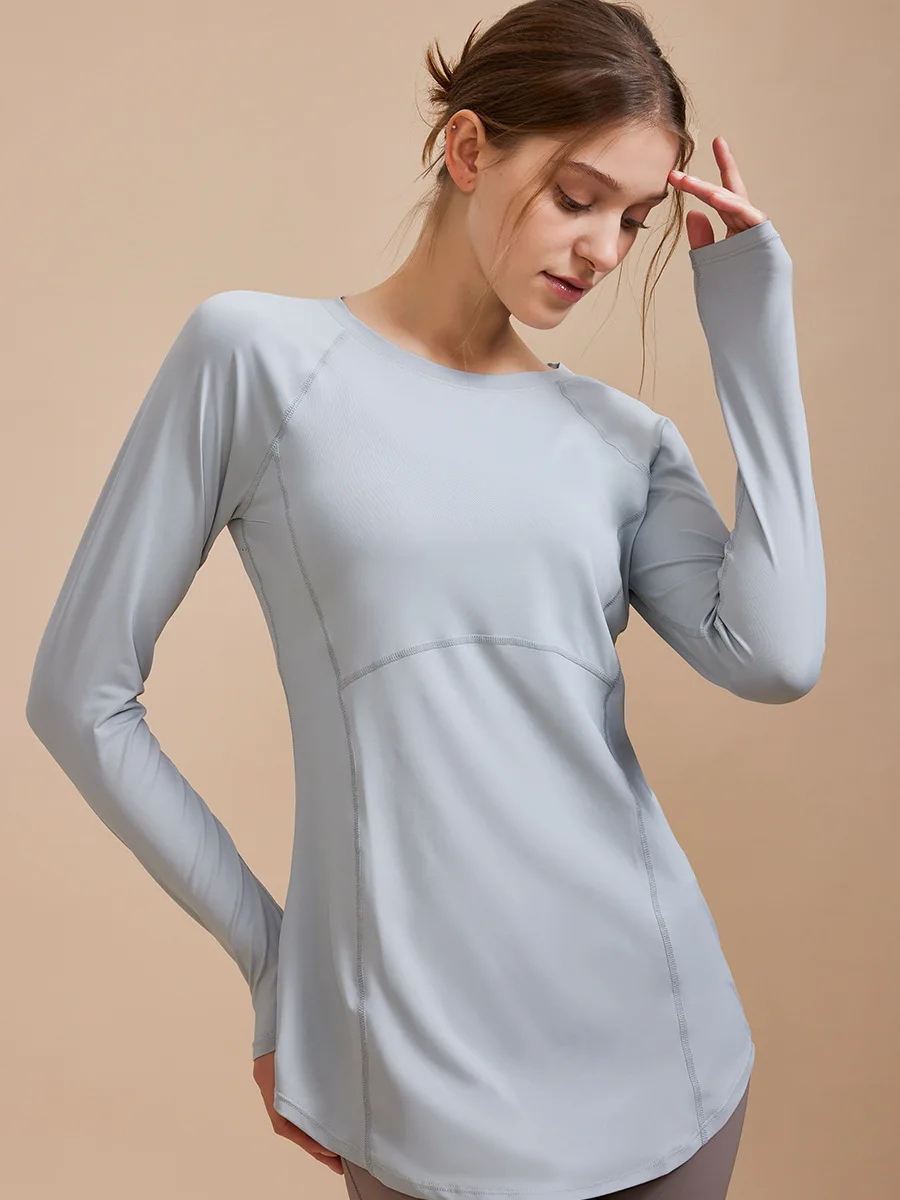 Long Sleeves Net Breathable Workout Tops Girls Cross Waist Comfortable Gym Tops Quick Dry Tee Shirts For Women