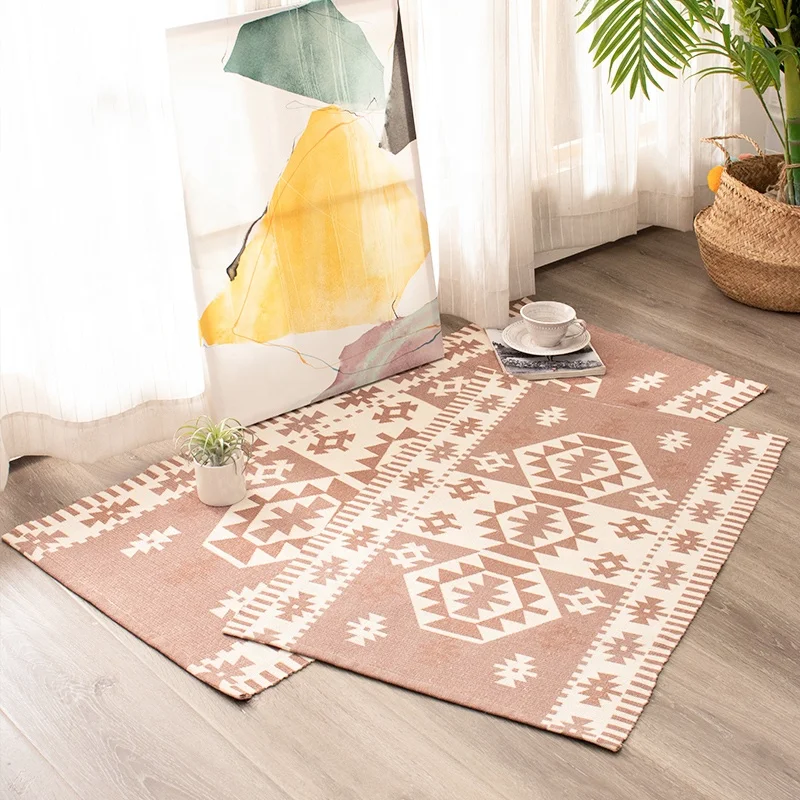 Customization Geometric Printed Boho Farmhouse High Quality Cotton Woven Area Rugs For Living Room Carpets And Rugs