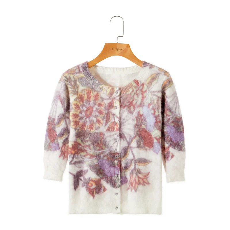 fashion girls custom design knit custom color Cardigan knitwear sweater with flower pattern embellished sweater women