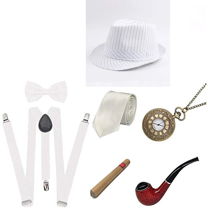 1920S Mens Great Gatsby Accessories Set Roaring 20s 30s Retro Gangster Costume