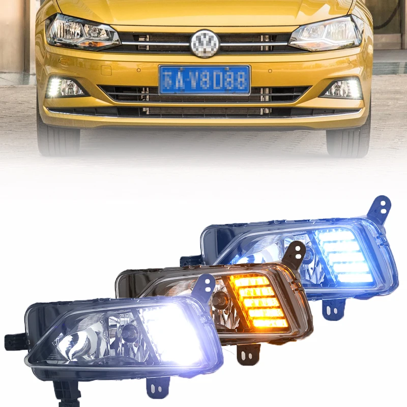 Wholesaler 12V Daylight for POLO Daytime Running Light Car LED DRL Fog lamp with Yellow Turn Signal Auto Head light