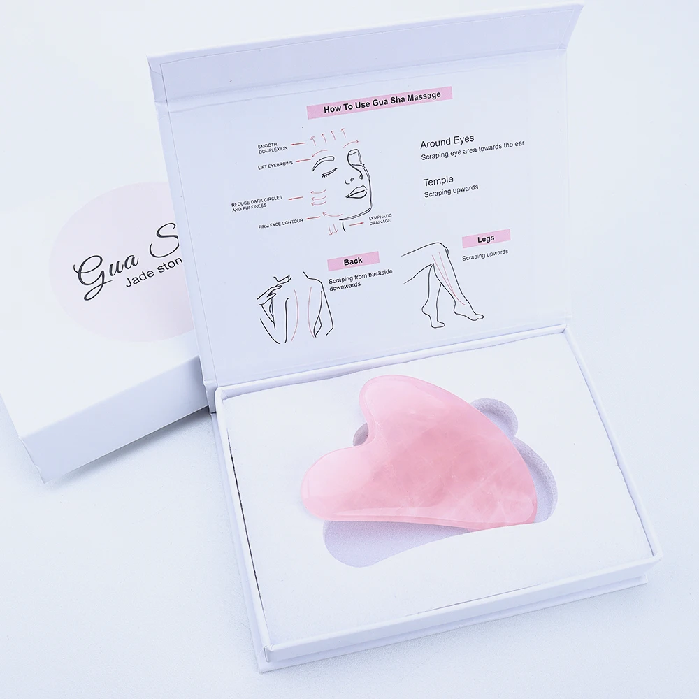 Heart Shape Gua Sha Tool Natural Stone Pink Rose Quartz Jade Gua Sha For Scrapers Face Massage