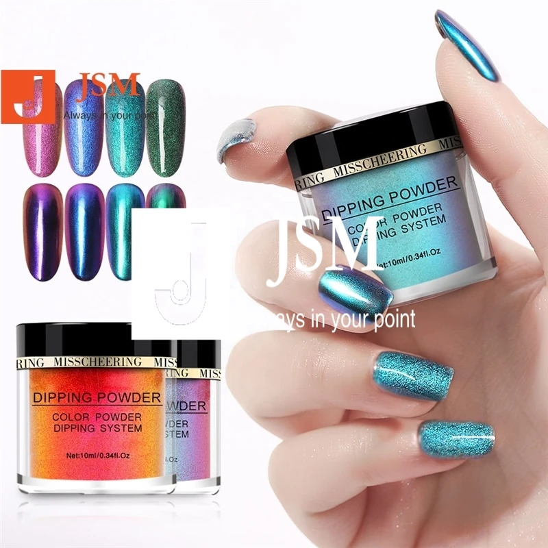 Salon 1 Box Chameleon Dip Powder Shining Holographic Mirror Nail Art Pigment Glitters DecorationsNatural Dry Dipping Dust