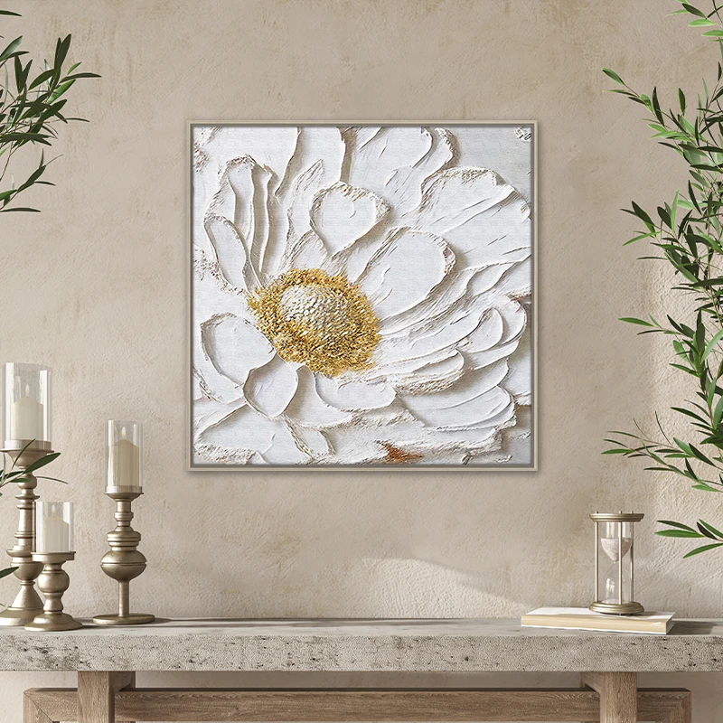 100% Hand Painted Abstract Golden Flower Oil Painting Canvas Art Decorative Classic Flower Wall Painting Frames Wall Art