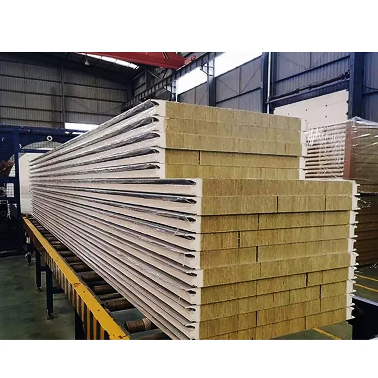 Ex-factory price fire retardant Rock wool sandwich wall panel cold storage, internal and external wall insulation