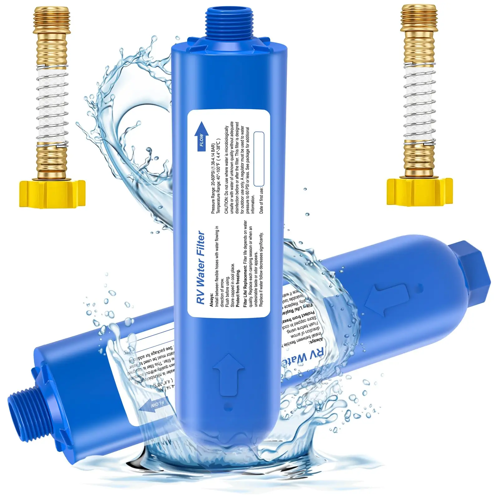 Garden Hose Filter with 2 Flexible Hose Protector Inline RV Water Filter for Boat RV Marine Garden Use