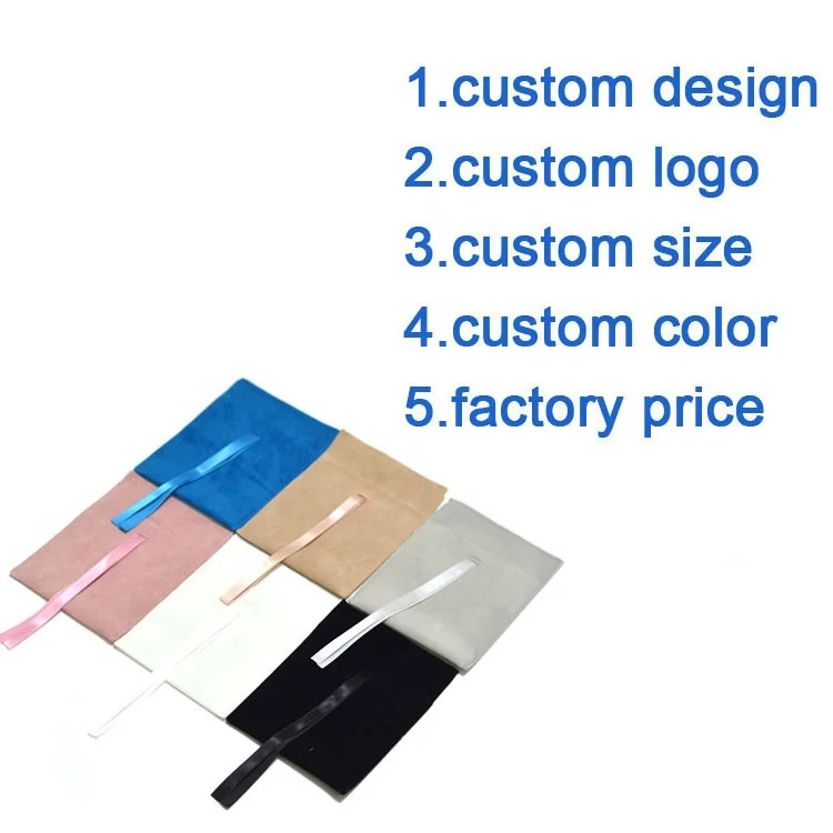 Custom size and logo felt jewelry bag pouches envelope style with ribbon