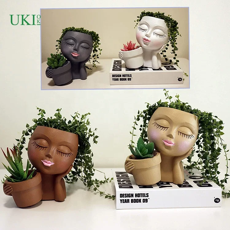 Living Room faces planter pot face pot plant cute girl head flower pots  For home decor