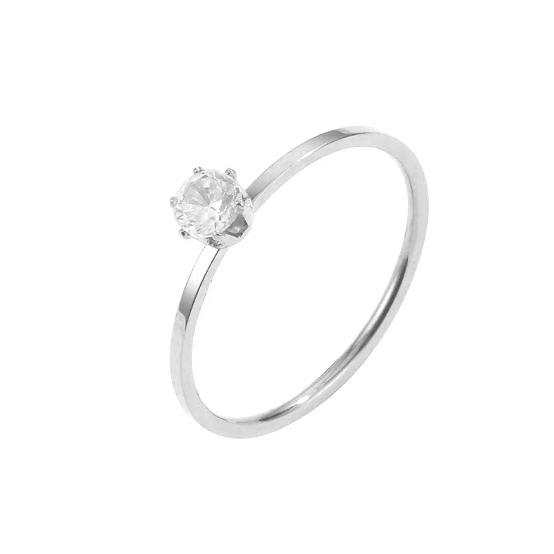 Solitaire diamond ring stainless steel tail ring for women