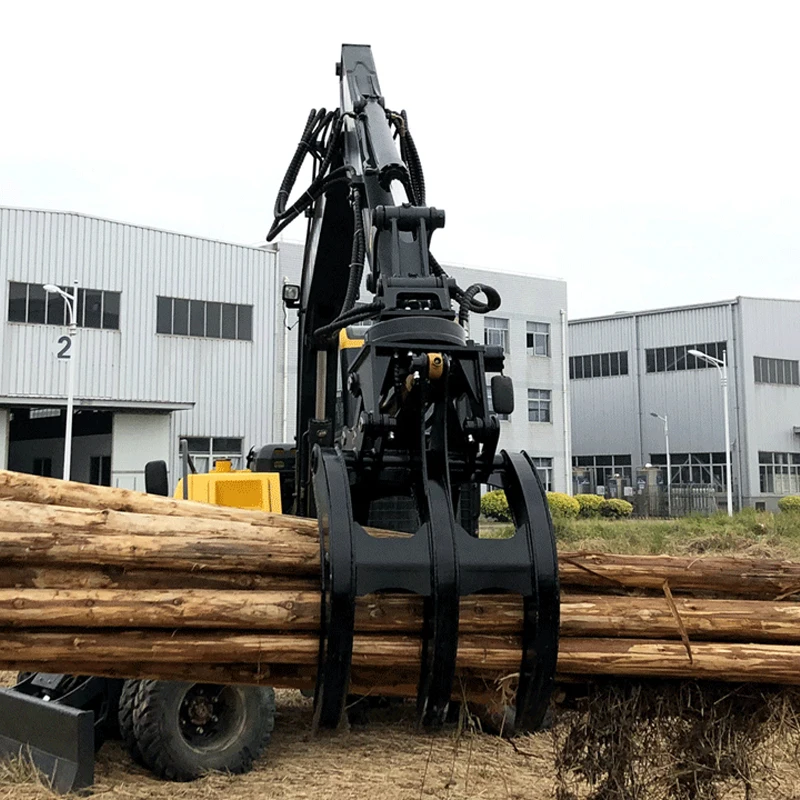 Tree wood log timber bark branch plywood loader Grab crane Excavator digger with grapple