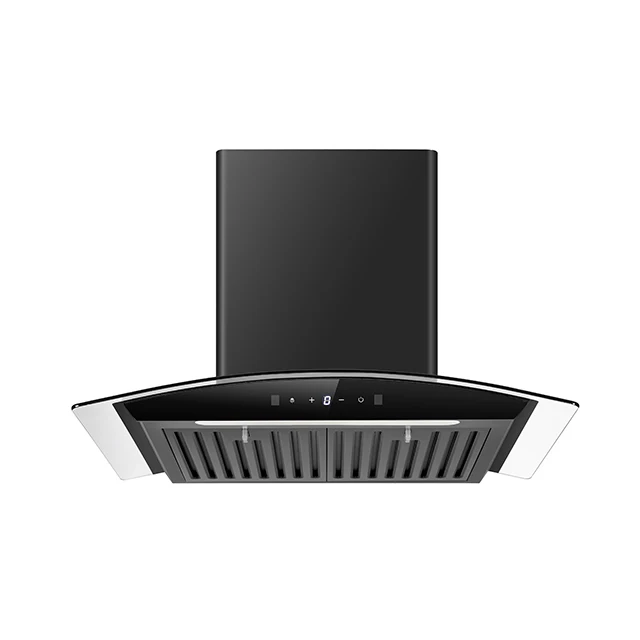 Wall mounted range hood with 3 speed glass control exhaust fan with aluminum mesh filters chimney