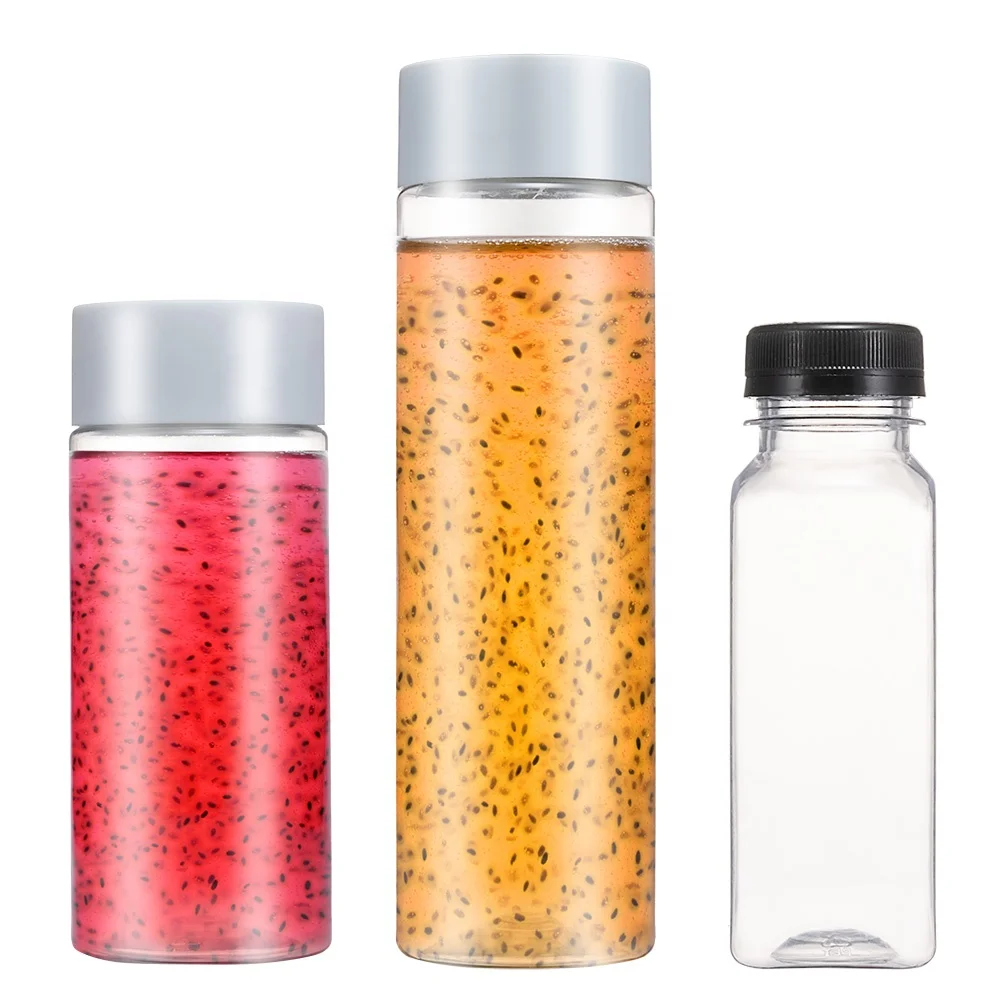 Bulk Empty Transparent PET Beverage Wide Mouth Containers 12oz 16oz Plastic Juice Bottles With Cap For Business