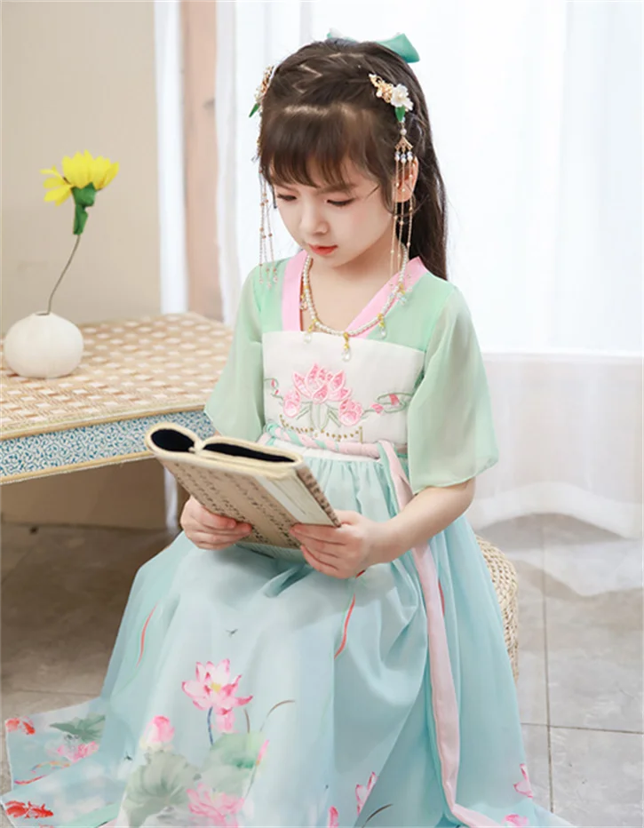 2024 new fashion children dresses girl party froks girl dress Chinese style costume summer short sleeve Elegant dress