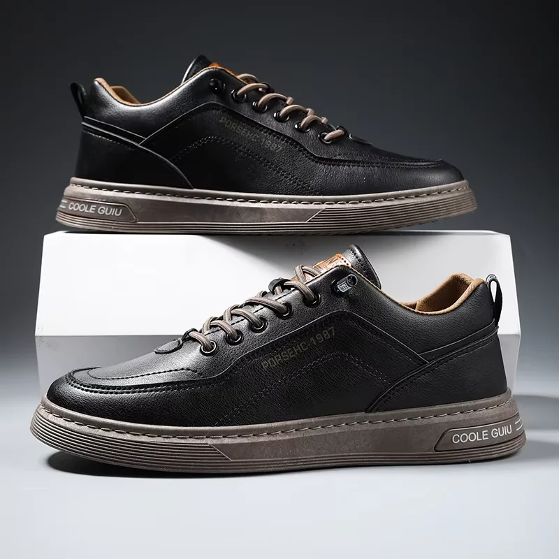 2024 Waterproof Leather Sneakers Shoes Outdoor Leisure Fashion Rend Flat Men Walking Style Shoes