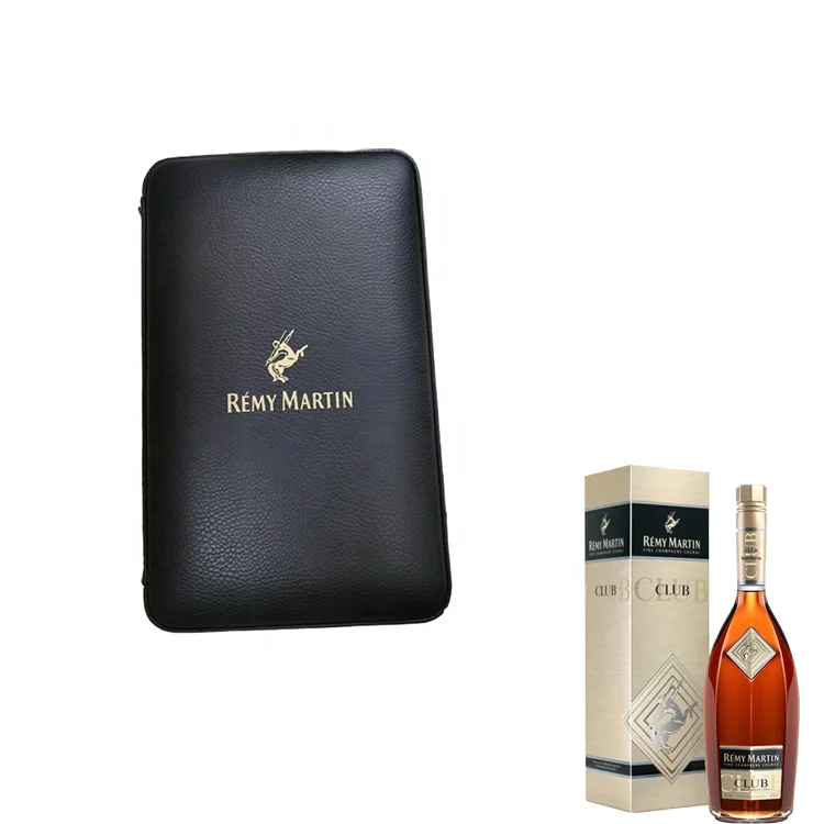 Custom logo pu Portable zipper travel Cigar Moisturizing Set Gift Box Storage Bag for Remy Martin brand promotion