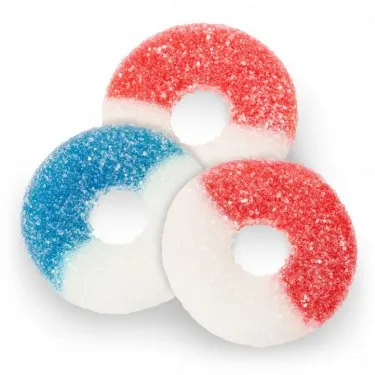 
Gummi Freedom Rings Sour Gummy Rings With a Mix of Blue Raspberry and Cherry Gummi Rings Peach Rings 