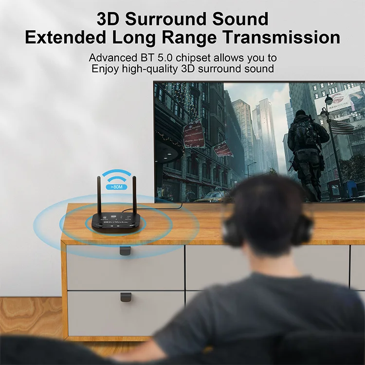 New Arrival Hifi Sound Quality Low Latency 2 In 1V 5.0 BT  Stereo Adapter Audio Transmitter Receiver