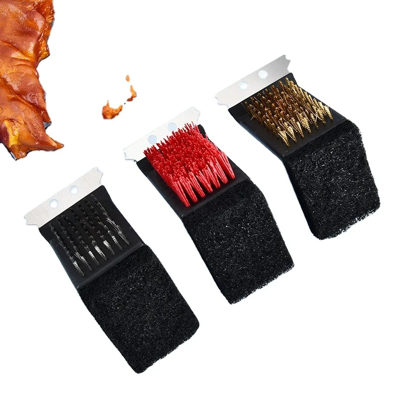 Square Brush and Scraper with Deluxe Handle Safe Wire Grill BBQ Cleaning Grate Cleaner for Gas Infrared Charc