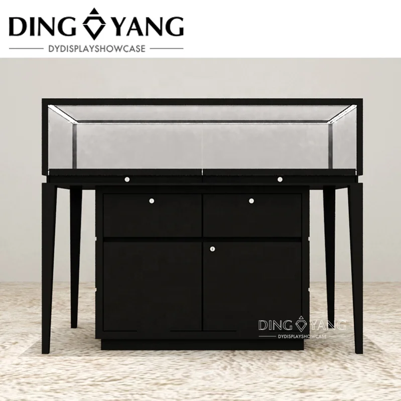Factory Custom Modern Gold Black Lighting Jewellery Showcase With Lockable Large Storage