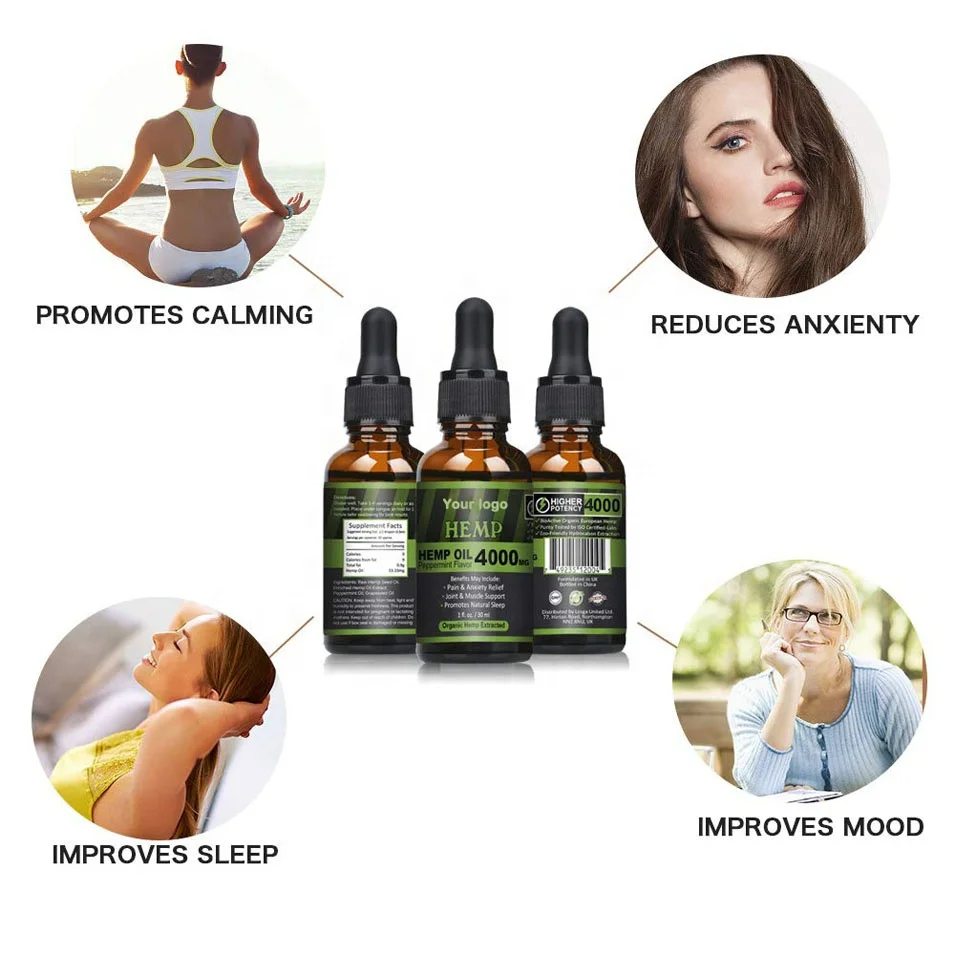 Direct Factory Price free sample custom label Natural healthy organic extract Ease depression hemp seed oil