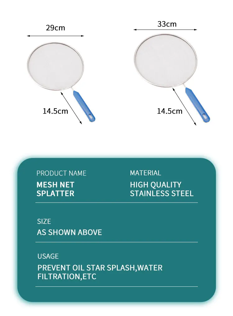 Kitchen Tools Stainless Steel Grease Guard Pan to Stop Hot Oil Splatter Screen Set for Frying Pan