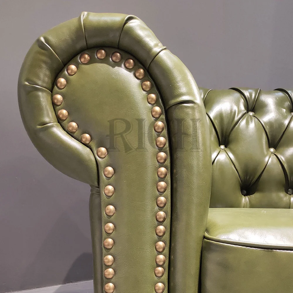 Комплект кожаных диванов chesterfield роскошный современный зеленый кожаный диван на продажу винтажный из искусственной кожи с глубокими