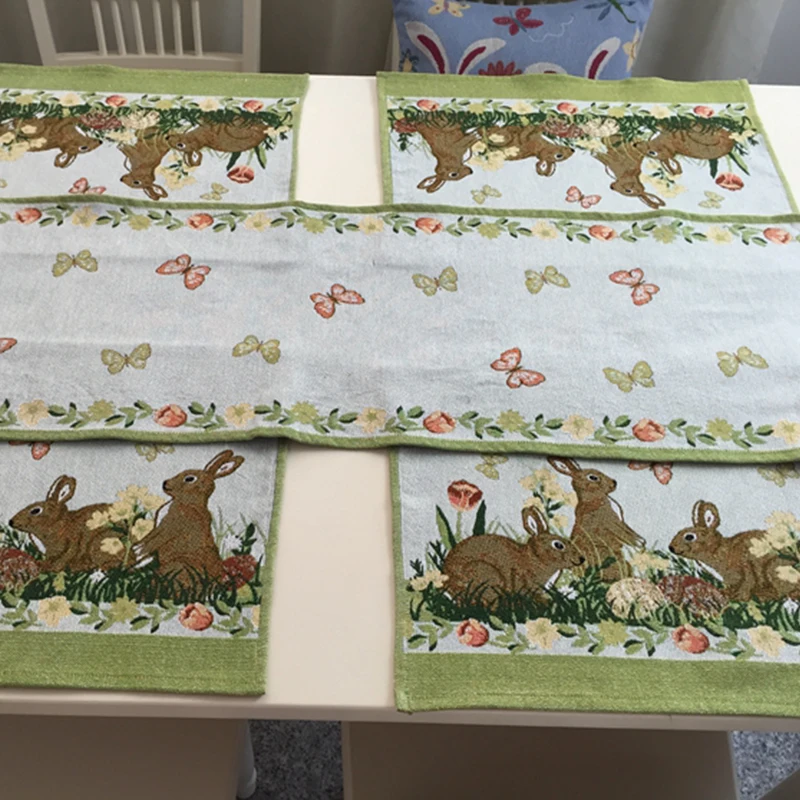 The Easter rabbit festival yellow and grey short table runner