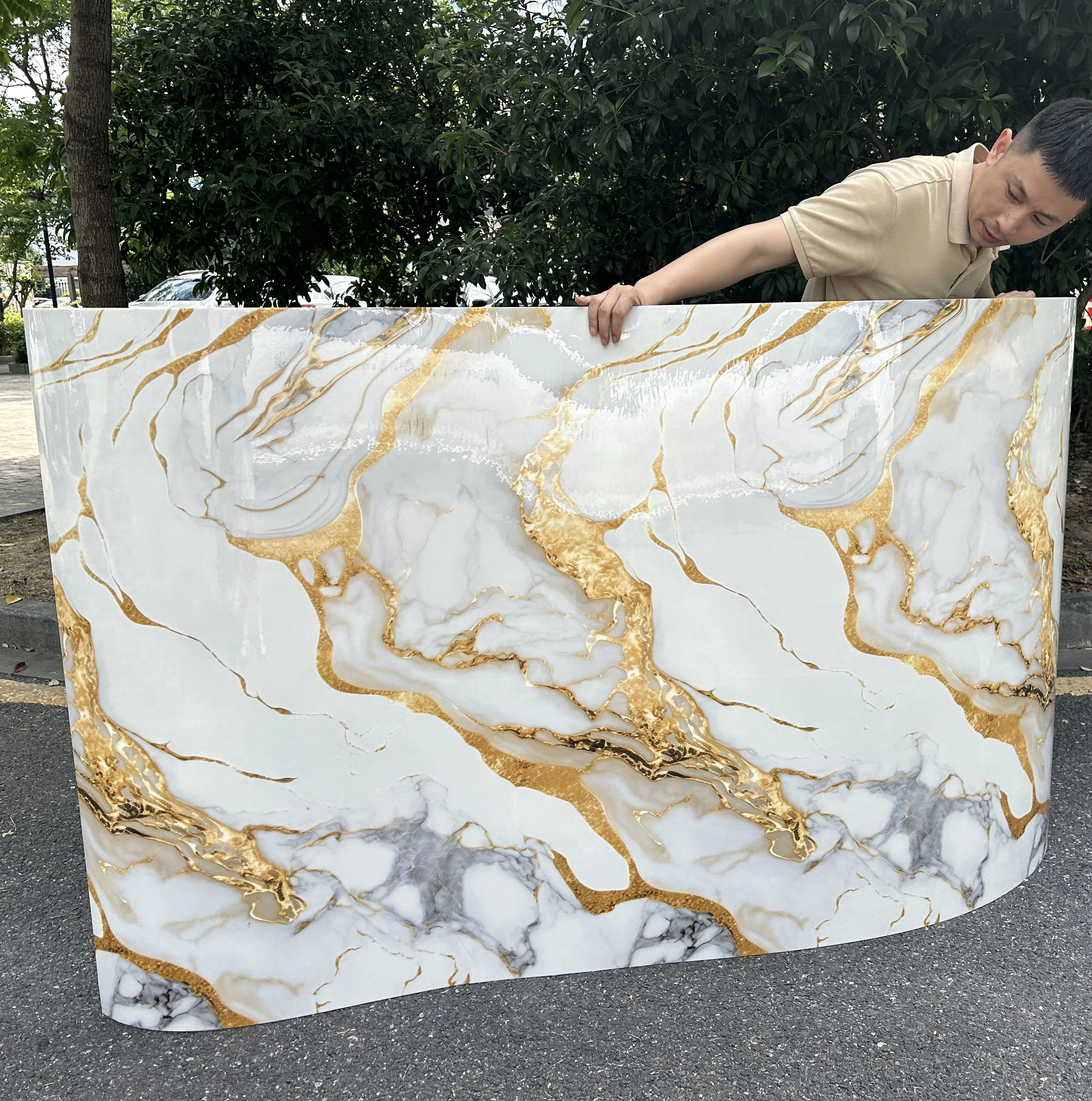 new arrivals wall paper high glossy golden bathroom peel and stick wallpaper  home decor foam Self Adhesive marble wall sheet