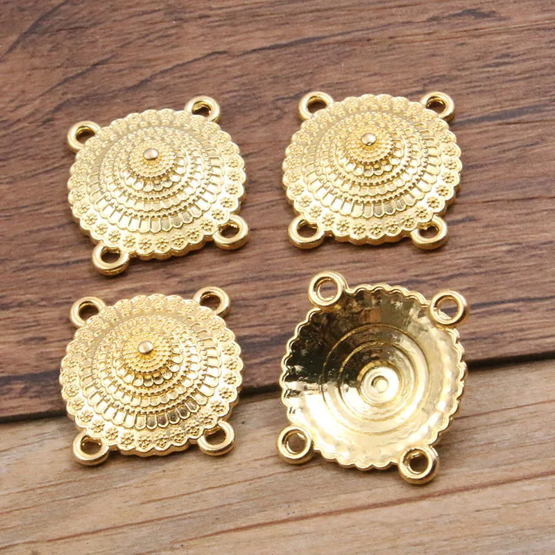 7 gold DIY zinc alloy retro ethnic style accessories porous hollow flower connectors