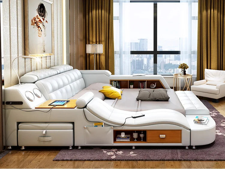 King Size Massage Modern Fabric Leather with Storage Safe Bedroom Setting Smart Sex Bed