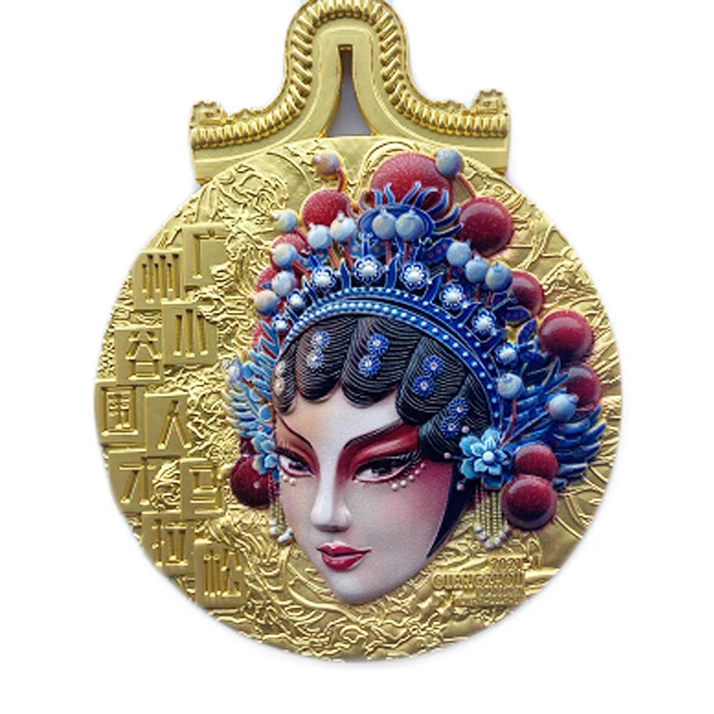 custom Peking Opera folk opera medal in China 3d engraving folks art crafts panda metal medals ancient style gold medallion