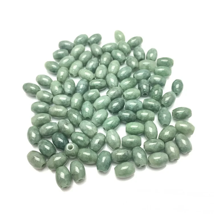 Wholesale mayanmar burma jadeite  carved green jade barrel beads for diy jewelry