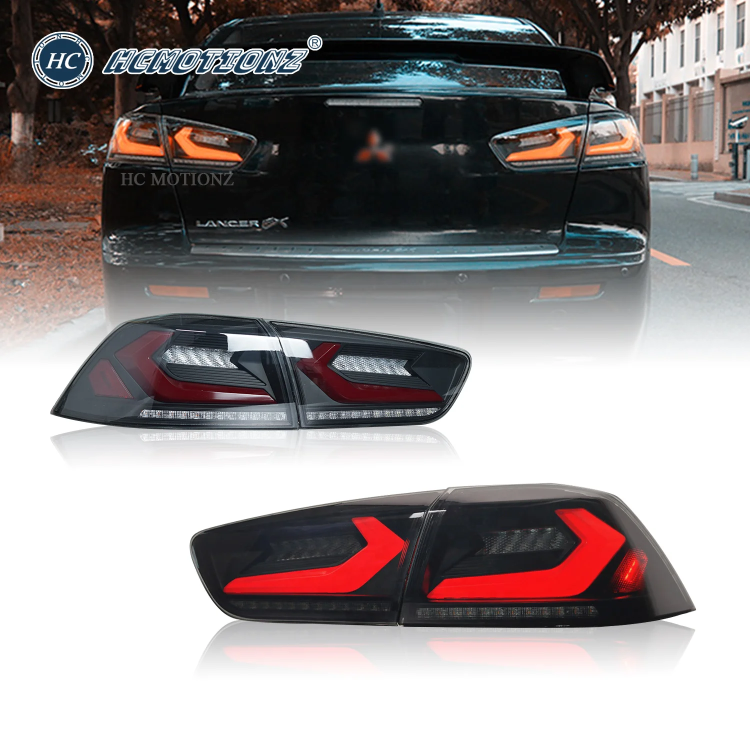 HCMOTIONZ Car Rear Back Lamps DRL Signal Light Accessory LED Tail Lights Assembly for Mitsubishi Lancer EVO X 2008-2017