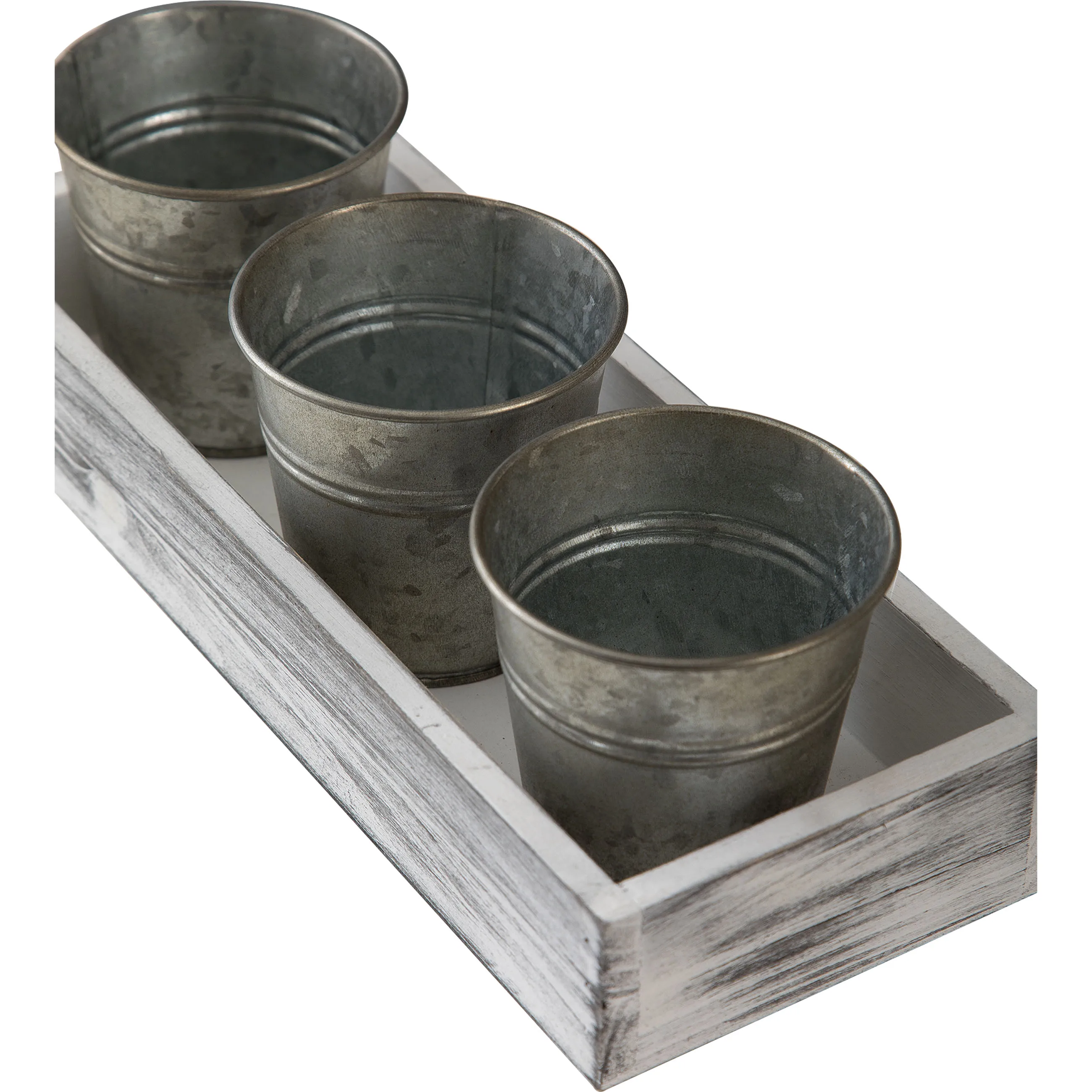 Handmade Herb Garden Planter Set Tray Metal Windowsill Plant Pots Rustic Wood Metal Galvanized Succulent Flower Planter Pot Set